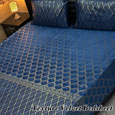 3 Pcs Velvet Textured Double Bedsheet