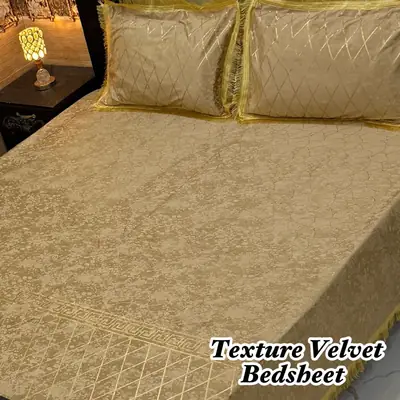 3 Pcs Velvet Textured Double Bedsheet