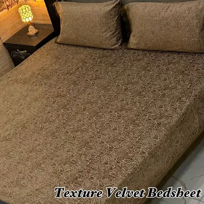 3 Pcs Velvet Textured Double Bedsheet