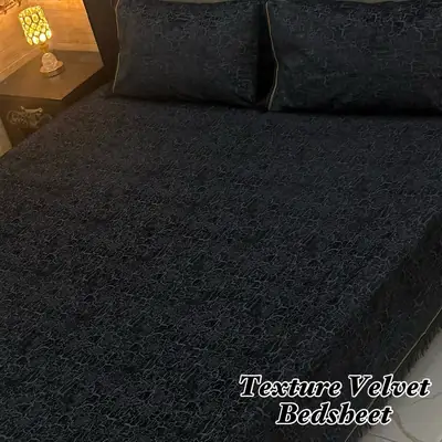 3 Pcs Velvet Textured Double Bedsheet