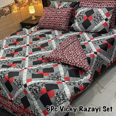 6 Pcs Cotton Salonica Printed Razai Set