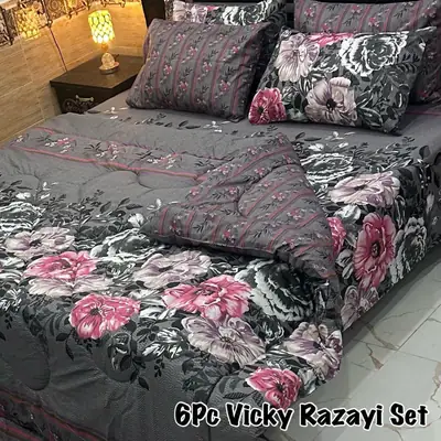 6 Pcs Cotton Salonica Printed Razai Set