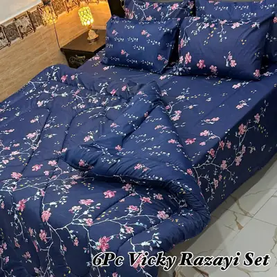 6 Pcs Cotton Salonica Printed Razai Set