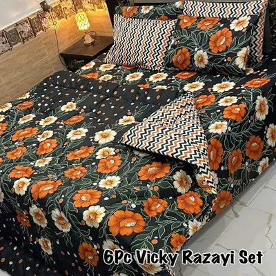 6 Pcs Cotton Salonica Printed Razai Set
