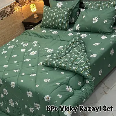 6 Pcs Cotton Salonica Printed Razai Set