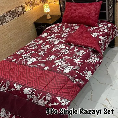 3 Pcs Cotton Salonica Printed Razai Set