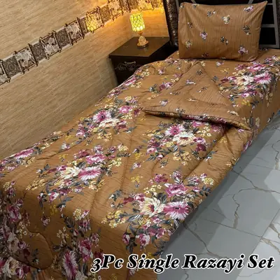 3 Pcs Cotton Salonica Printed Razai Set