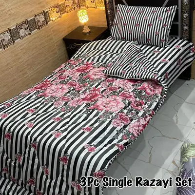 3 Pcs Cotton Salonica Printed Razai Set