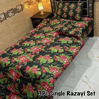3 Pcs Cotton Salonica Printed Razai Set