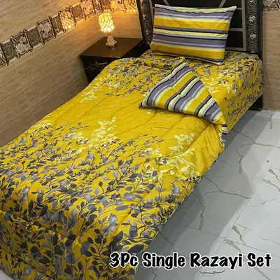 3 Pcs Cotton Salonica Printed Razai Set