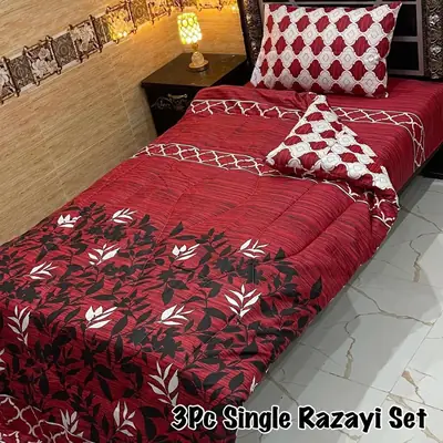 3 Pcs Cotton Salonica Printed Razai Set