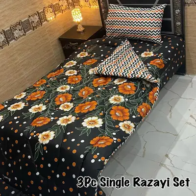 3 Pcs Cotton Salonica Printed Razai Set