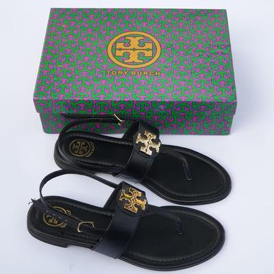 Black Rexine Women's Flats with Gold Logo