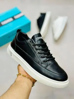Black Rexine Casual Men's Sneakers Size 7-12