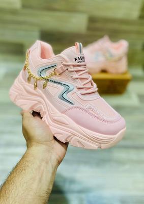 Pink Chunky Sneakers with Gold Chain Detail for Women thumbnail 2