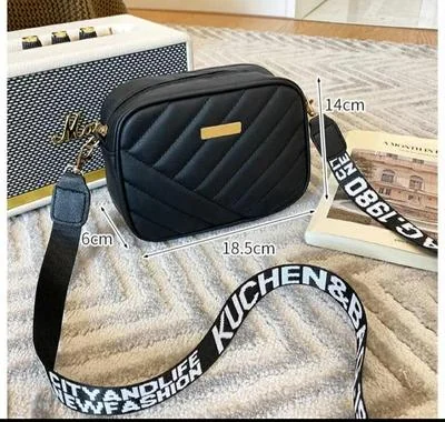 Black Quilted Crossbody Bag for Women with Gold Accents