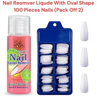 100 Pcs Stick On Artificial Oval Shape Nails, Pack Of 2
