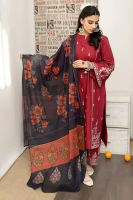 3 Pcs Women's Unstitched Embroidered Suit