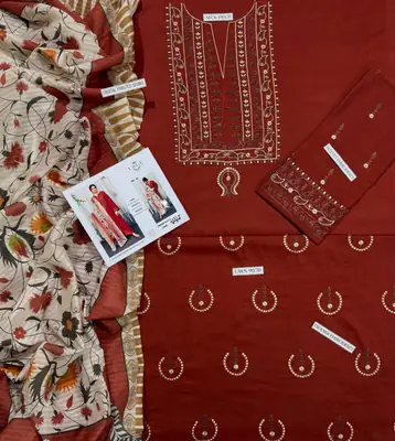 3 Pcs Women's Unstitched Embroidered Suit thumbnail 2