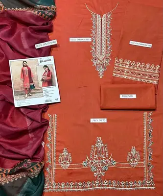 3 Pcs Women's Unstitched Embroidered Suit thumbnail 2