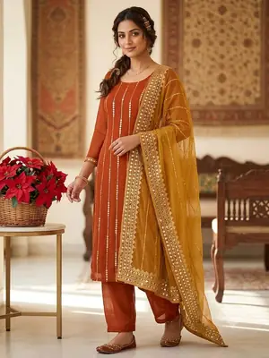 3 Pcs Women's Unstitched Sheesha Work Suit
