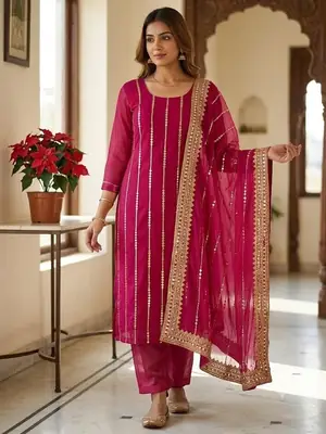 3 Pcs Women's Unstitched Sheesha Work Suit