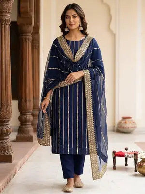 3 Pcs Women's Unstitched Sheesha Work Suit