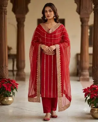 3 Pcs Women's Unstitched Sheesha Work Suit