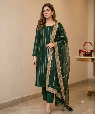 3 Pcs Women's Unstitched Sheesha Work Suit