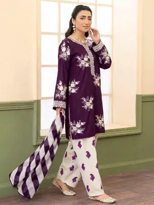 3 Pcs Women's Unstitched Embroidered Suit