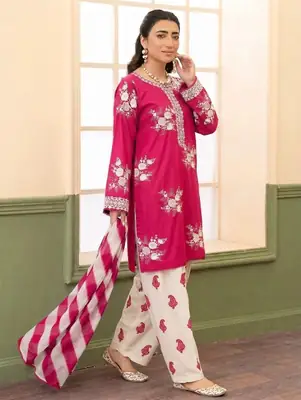 3 Pcs Women's Unstitched Embroidered Suit