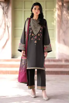 3 Pcs Women's Unstitched Embroidered Suit
