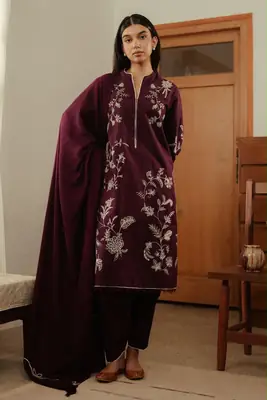 3 Pcs Women's Unstitched Embroidered Suit