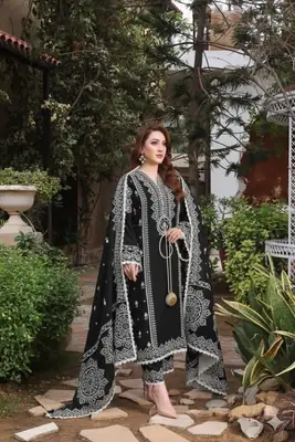 3 Pcs Women's Unstitched Embroidered Suit