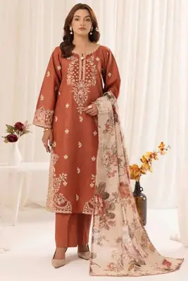 3 Pcs Women's Unstitched Embroidered Suit