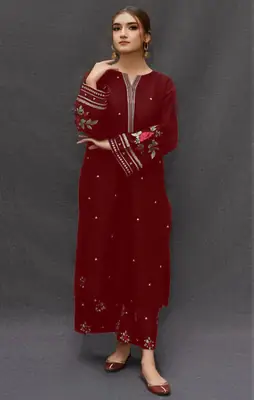 2 Pcs Women's Unstitched Embroidered Suit