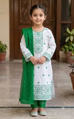 3 Pcs Girl's Cotton Embroidered Unstitched Suit thumbnail 2
