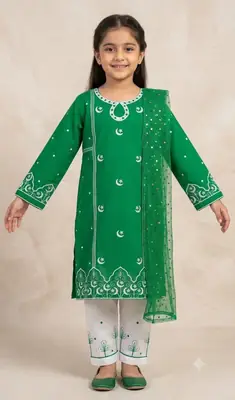 3 Pcs Girl's Cotton Embroidered Unstitched Suit