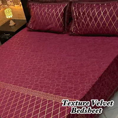 3 Pcs Velvet Textured Double Bedsheet
