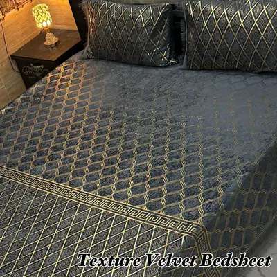 3 Pcs Velvet Textured Double Bedsheet