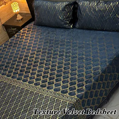 3 Pcs Velvet Textured Double Bedsheet