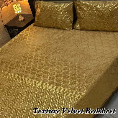 3 Pcs Velvet Textured Double Bedsheet