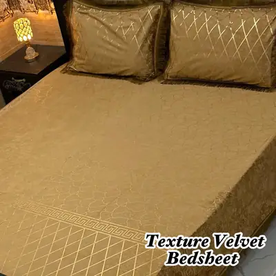 3 Pcs Velvet Textured Double Bedsheet