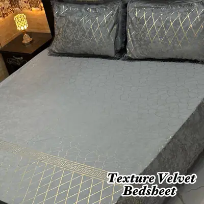 3 Pcs Velvet Textured Double Bedsheet