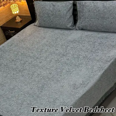 3 Pcs Velvet Textured Double Bedsheet