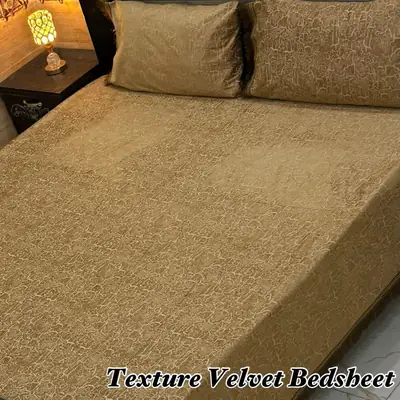 3 Pcs Velvet Textured Double Bedsheet