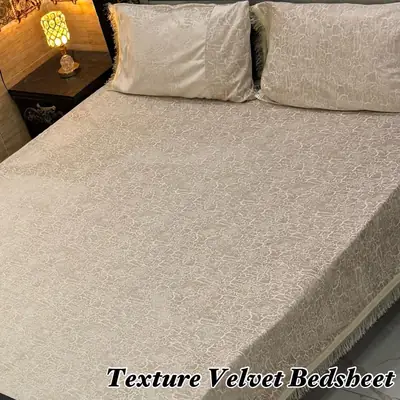 3 Pcs Velvet Textured Double Bedsheet