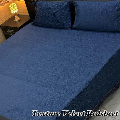 3 Pcs Velvet Textured Double Bedsheet