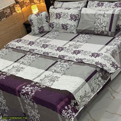 7-Piece Cotton Quilted Comforter Set Purple Gray Floral Double Bed thumbnail 2