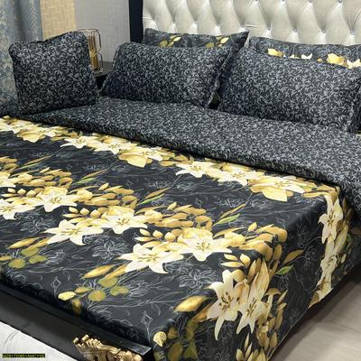 Black Gold Lily Floral 7-Piece Cotton Bedsheet Set thumbnail 2